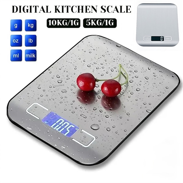  Food Kitchen Scale 5kg/10kg Digital Grams and Ounces for Weight Loss Baking Cooking Keto and Meal Prep LCD Display Food Multi-Function 304 Stainless Balance Measuring Grams Ounces