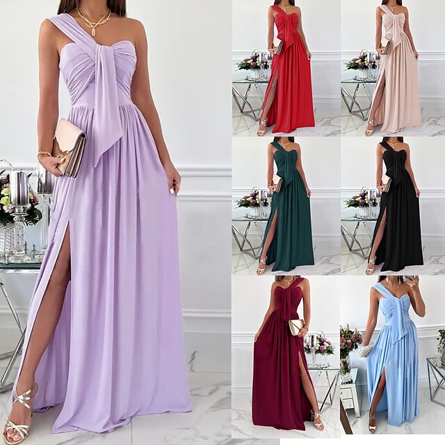  Women's Party Dress Formal Dress Green Dress Long Dress Maxi Dress Light Pink Black Red Pure Color Sleeveless Spring Summer Ruched Party Halter Party Wedding Guest Spring Dress 2023 S M L XL XXL