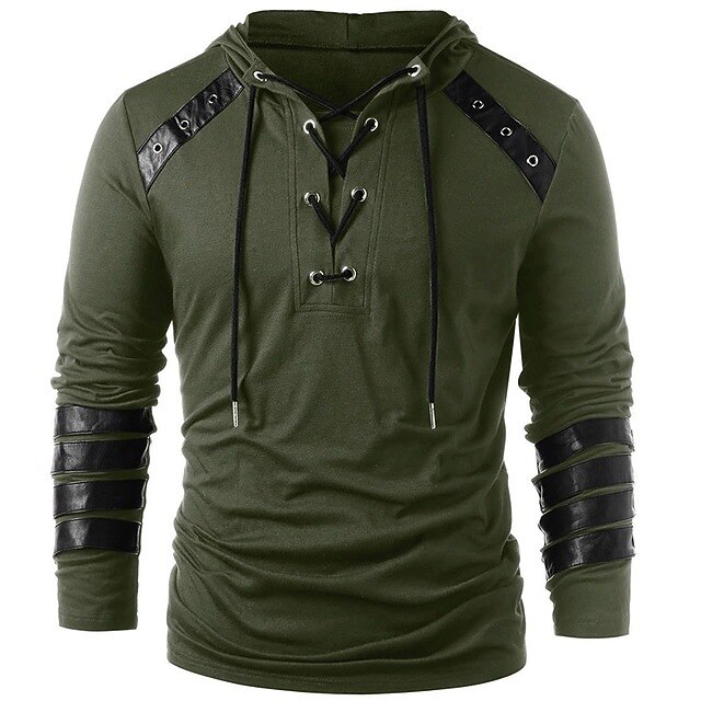 Men's Hoodie Full Zip Hoodie Fleece Hoodie Army Green Hooded Plain Lace up Patchwork Color Block Sports & Outdoor Daily Holiday Vintage Streetwear Casual Fall & Winter Clothing Apparel Hoodies3