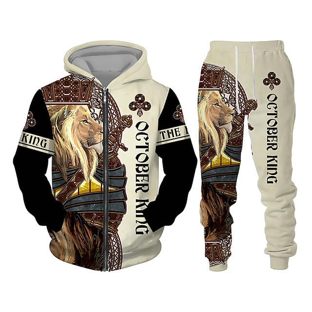  Homme Graphique Lion 2 pièces Ensembles de sweat-shirts 3D Sweat à capuche Survêtement manche longue Pantalon long À capuche Streetwear Basique Occasionnel Sport & Loisir Occasionnel Sports Fermeture