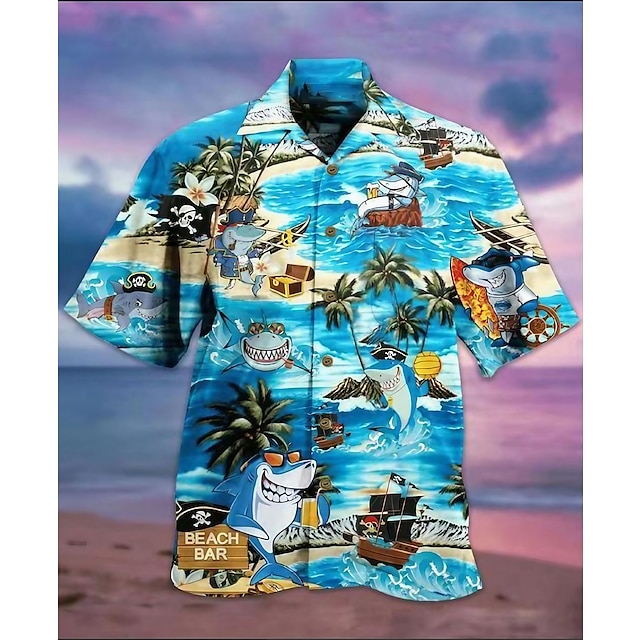  Herren Lässiges Hemd Hawaiihemd Sommerhemd Camp-Shirt Grafik-Shirt Aloha-Shirt Totenkopf Motiv Hai Fische Umlegekragen A B C D E 3D-Druck Casual Ausgehen Kurze Ärmel 3D Bekleidung Hawaiianisch