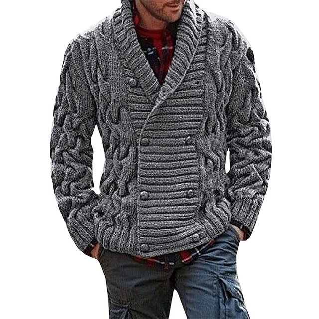 Men's Sweater Cardigan Cropped Sweater Cable Knit Knitted Solid Color
