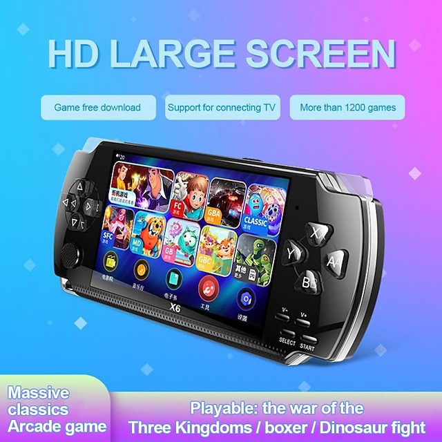  x6 4,0 tums handhållen videospelskonsol dubbel joystick mini portabel spelkonsol inbyggd 1500 klassiska gratis spel stöder tv pc