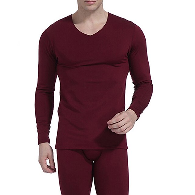 Men's Thermal Underwear Sleepwear Thermal Set 1 set Pure Color Stylish