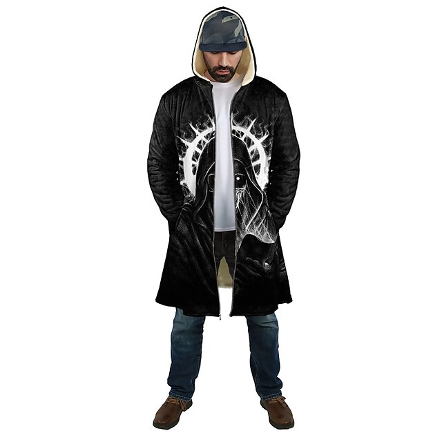  Herr Dödskalle Grafiska tryck Vinterkappa Fleece-jacka Kappa Håller värmen Andningsfunktion Bekväm Mode Streetwear Ledigt vardag Sport & Utomhus Dagliga kläder Utekväll Dragkedja Ficka Mönster Höst