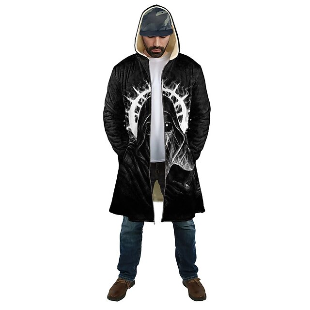 Men's Skull Graphic Prints Winter Coat Fleece Jacket Coat Warm Comfortable Breathable Fashion Streetwear Casual Daily Sports & Outdoor Daily Wear Going out Zipper Pocket Print Fall & Winter Hoodie3