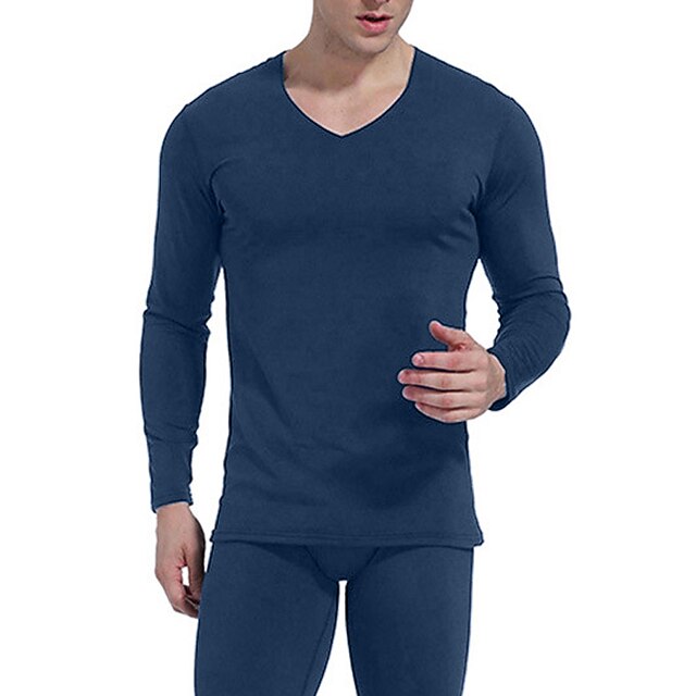 Men's Thermal Underwear Sleepwear Thermal Set 1 set Pure Color Stylish