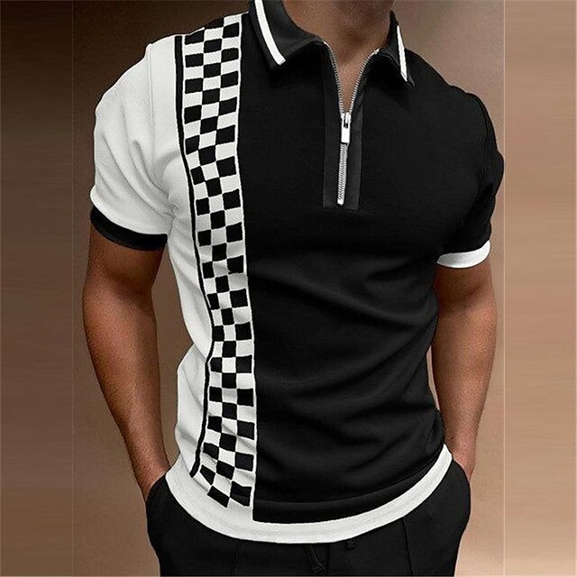 Men's Polo Shirt Golf Shirt Plaid Graphic Prints Turndown Black 3D ...