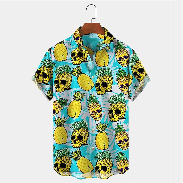  Pánské Košile Havajská košile Lebky Ananas Grafické tisky Přehnutý Vodní modrá Venkovní ulice Krátké rukávy Tisk Tlačítko dolů Oblečení Tropický vzhled Módní Havajské Designové