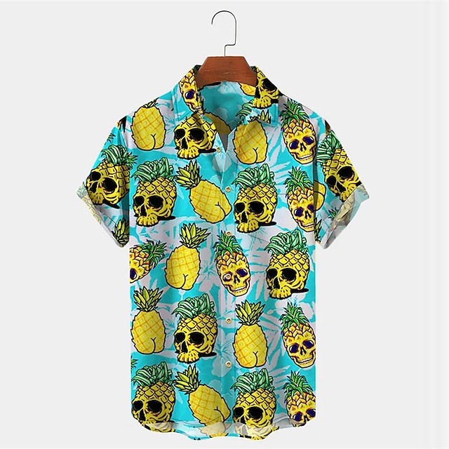  Męskie Czaszka Ananas Koszula Koszula hawajska Koszula Aloha Krótkie rękawy Koszula Wieczorne Tropikalny Moda Hawajskie Na zewnątrz Ulica Hawajskie Niebieski S M L