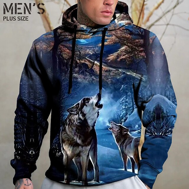  Herren Übergröße Pullover mit Kapuze Sweatshirt Groß und hoch Tier Mit Kapuze Tasche Langarm Frühling & Herbst Modisch Strassenmode Basic Komfortabel Freizeitskleidung Urlaub Oberteile