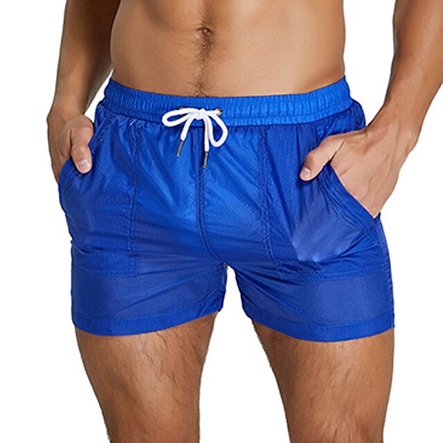 Mens Swim Shorts Swim Trunks Board Shorts Beach Shorts Drawstring Elastic Waist Plain