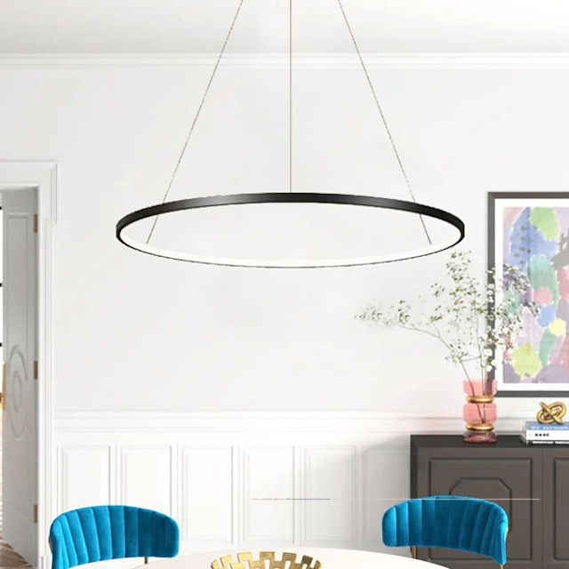  1 luz LED pendente 40cm 60cm 80cm alumínio acrílico círculo ouro branco preto pintado acabamentos regulável para casa moderna cozinha simples quarto 25w 38w 50w regulável apenas com controle remoto