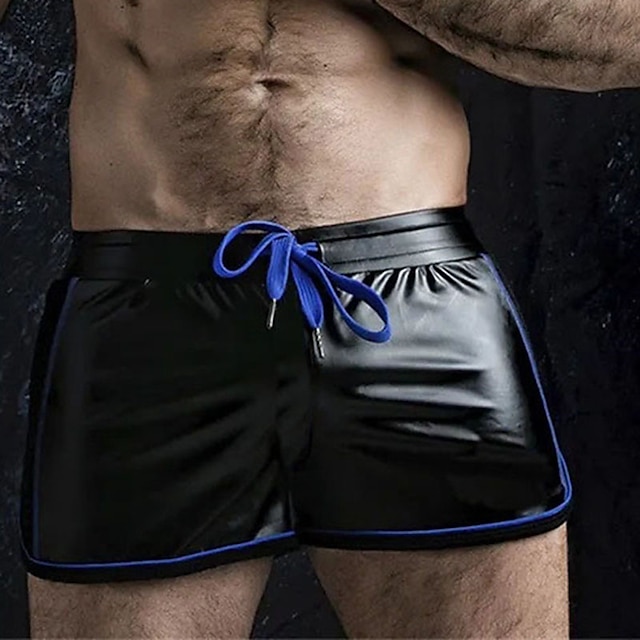 Men's Casual Shorts Faux Leather Shorts Solid Colored Comfort Soft Home ...