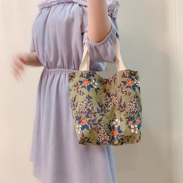 Women's Tote Tote Canvas Tote Bag Corduroy Shopping Daily Print Flower ...