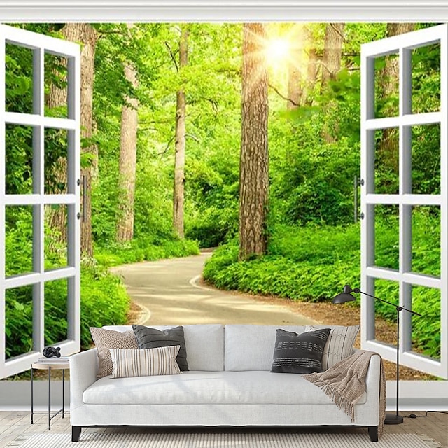  Landscape Wallpaper Mural Forest Wall Covering Sticker Peel and Stick Removable PVC/Vinyl Material Self Adhesive/Adhesive Required Wall Decor for Living Room Kitchen Bathroom