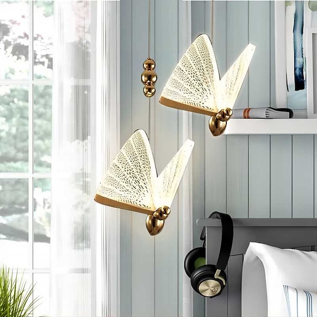  17 cm Butterfly Shape Chandelier Gold Pendant Light LED Single Design Acrylic Modern Artistic Gift for Family Friends 110-120V 220-240V