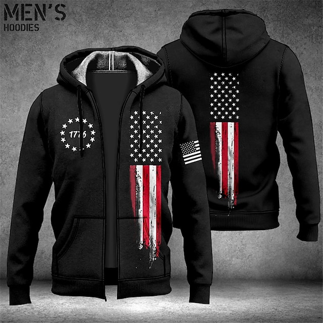  Men's Full Zip Hoodie Jacket Red Gray Hooded Graphic Prints National Flag Zipper Print Sports & Outdoor Daily Sports 3D Print Streetwear Designer Casual Spring &  Fall Clothing Apparel Hoodies