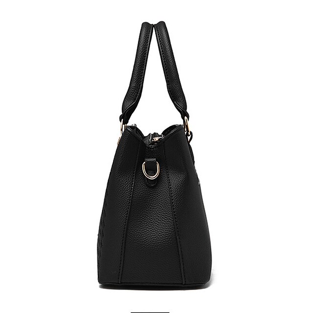 Women's Black Faux Leather Handbag with Gold Accents - Elegant Top ...