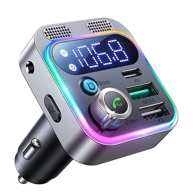 Bluetooth 5.3 FM Transmitter for Car Stronger Dual Mics Deep Bass Sound 48W PD&QC3.0 Car Charger Bluetooth Adapter 7