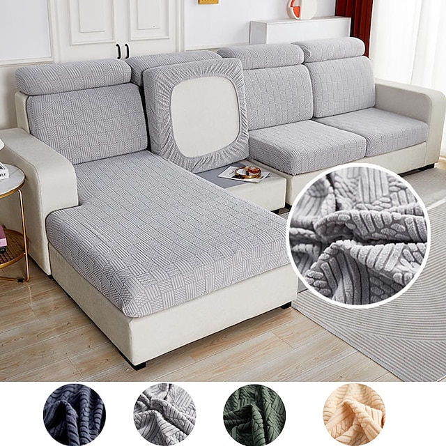  Jacquard Sofa Cushion Cover for Living Room Pets Kids Furniture Protector Polar Fleece Stretch Washable Removable Couch Covers Solid Color Sofa Cover