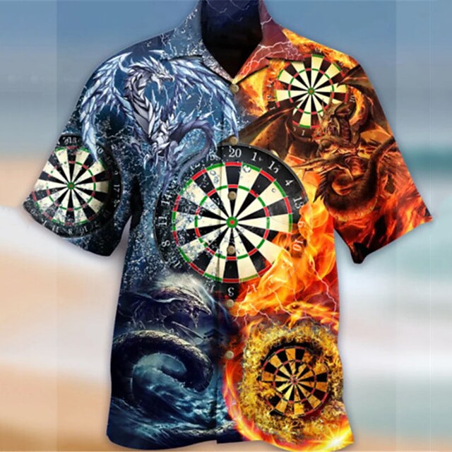 Men's Dragon Darts Shirt Summer Hawaiian Shirt Aloha Shirt Short Sleeve Shirt Turndown Tropical Fashion Hawaiian Casual Hawaiian Holiday Yellow S M L2