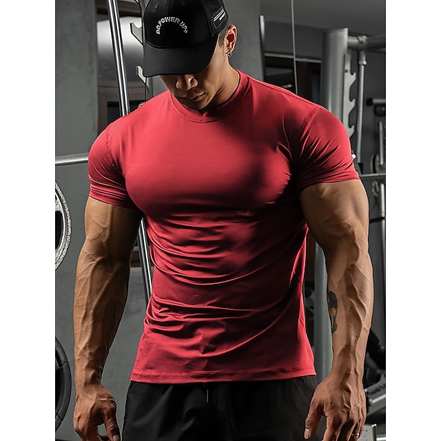  Men's Running T-Shirt Compression Shirt Short Sleeve Base Layer Athletic Spandex Breathable Quick Dry Moisture Wicking Gym Workout Running Active Training Sportswear Activewear Solid Colored Black