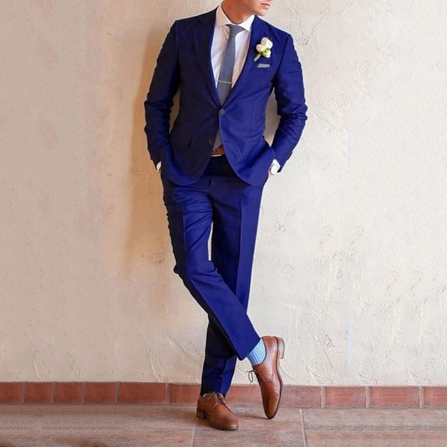 Royal Blue Men's Wedding Party Evening Groomsmen Suits Solid Colored 2 ...