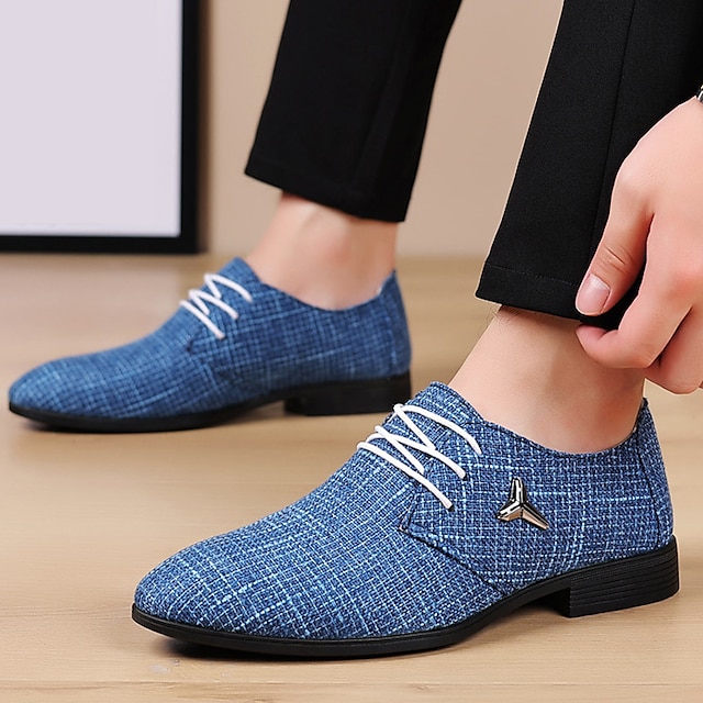  Bărbați Oxfords Pantofi rochie Mocasini din stofa Epocă Afacere Casual În aer liber Zilnic Pânză Respirabil Loafer Albastru Gri Toamnă Iarnă