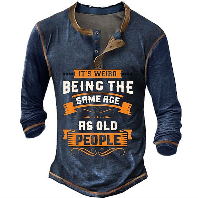  Homme Graphic Lettre Chemise Henley Shirt Tee manche longue 3D effet Mode Design Confortable Extérieur Casual du quotidien Printemps & Automne Noir bleu marine Henley T-shirt Henley