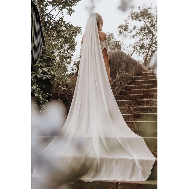  طبقة واحدة بسيط / الطراز الكلاسيكي الحجاب الزفاف حجاب الكاتدرائية مع لون نقي 110،24 في (280cm) شيفون