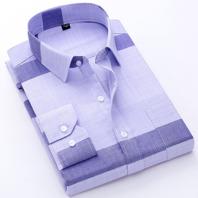 Men's Dress Shirt Blue Dusty Blue Purple Gray Long Sleeve Plaid ...