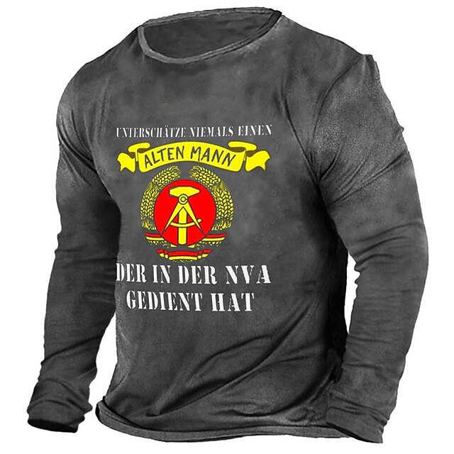 Men's Graphic Letter T Shirt Tee Long Sleeve T shirt 3D Print Crew Neck Shirt Vintage Fashion Designer Outdoor Casual Daily Blue Brown Dark Gray Spring &  Fall Clothing Apparel S M L XL 2XL 3XL4