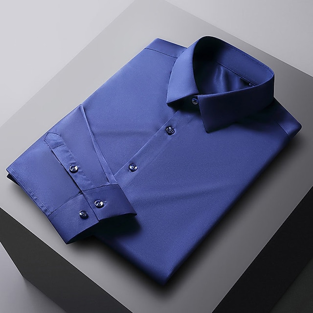 Men's Dress Shirt Satin Silk Shirt Wine Blue-Green Black Long Sleeve ...
