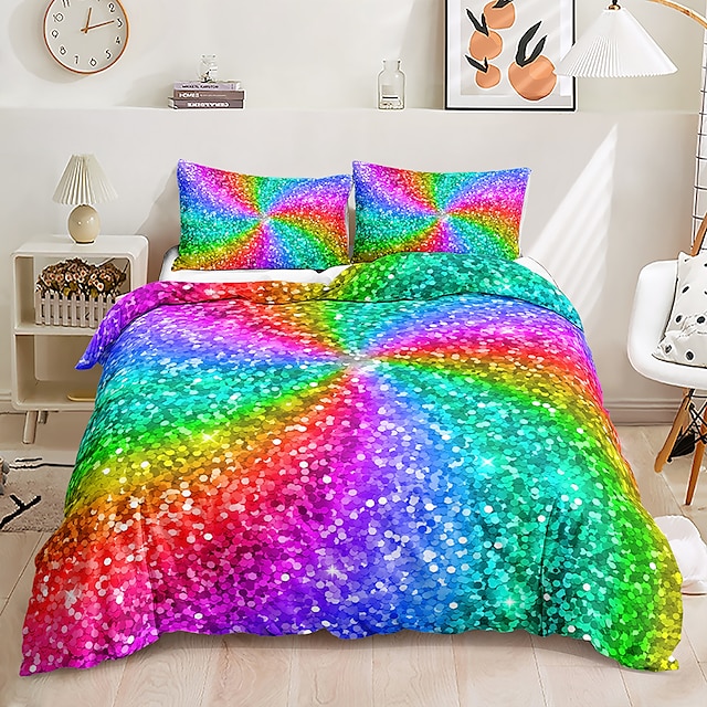  3D Bedding Rainbow Print Duvet Cover Bedding Sets Comforter Cover With 1 Print Duvet Cover Or Coverlet，1Sheet，2 Pillowcases For Double/Queen/King Back To School College Student