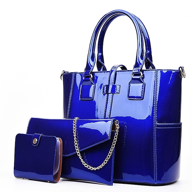  Women's Bag Set Patent Leather PU Leather 3 Pcs Purse Set Shopping Zipper Black Red Blue