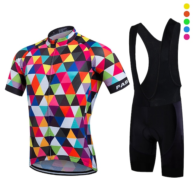  21Grams Men's Cycling Jersey with Bib Shorts Short Sleeve Road Bike Cycling Yellow Multi color Royal Blue Rainbow Bike Breathable Quick Dry Lycra Sports Rainbow Patterned Geometic Clothing Apparel