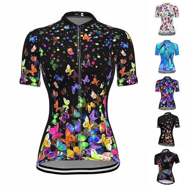 Women's Cycling Jersey Butterfly Funny Short Sleeve Bike Jersey Top with 3 Rear Pockets Mountain Bike MTB Road Bike Cycling Fast Dry Quick Dry Soft Reflective Strips Sports Black White Blue Clothing 13