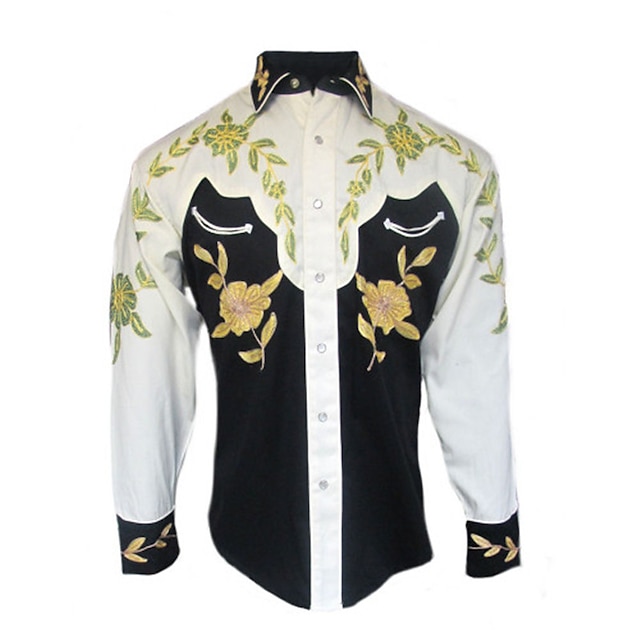 Men's Shirt Western Shirt Floral Graphic Prints Turndown Yellow Outdoor ...