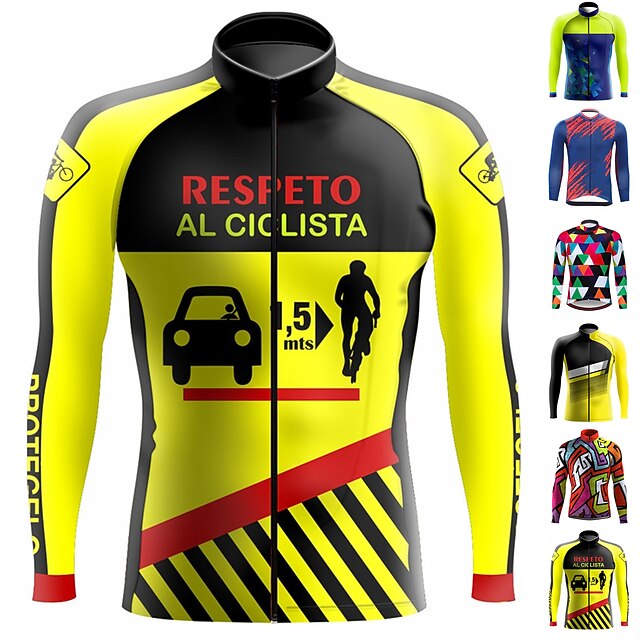 Men's Cycling Jersey Long Sleeve Bike Jersey Top with 3 Rear Pockets