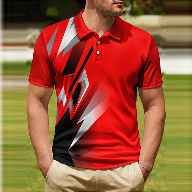 Men's Polo Shirt Golf Shirt Graphic Prints Geometry Turndown Red ...