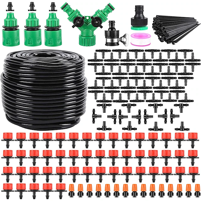 Garden Irrigation System 164FT 200 Pack Drip Irrigation Kit 1/4