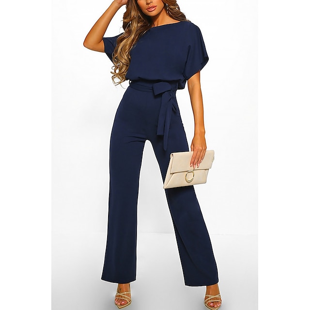 Jumpsuits for Women Casual Solid Color Comfy One Shoulder Off Square Neck  Pants for Women Fashion Slim Fit Formal Zipper Lightweight Party Vacation  Beach Jumpsuit（Blue,XL） 