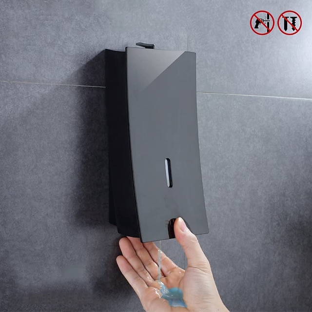  מתקן שמפו למקלחת, מערכת מתקן למקלחת סבון/שמפו/תחליב לתלייה על הקיר מגניב שחור מט כיווץ abs 1 יחידה כפתור לחיצה צמוד קיר מכונת שטיפת ידיים 450 מ
