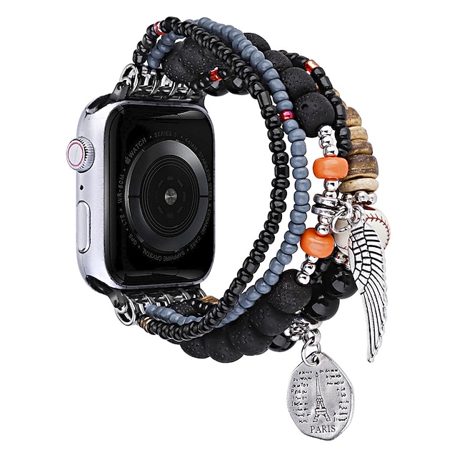  Corda trançada artesanal Compatível com Pulseira Apple Watch 38mm 40mm 41mm 42mm 44mm 45mm 49mm Feminino Com Miçangas Boho Contas pulseira de substituição para iwatch Ultra 2 Series 9 8 7 SE 6 5 4 3