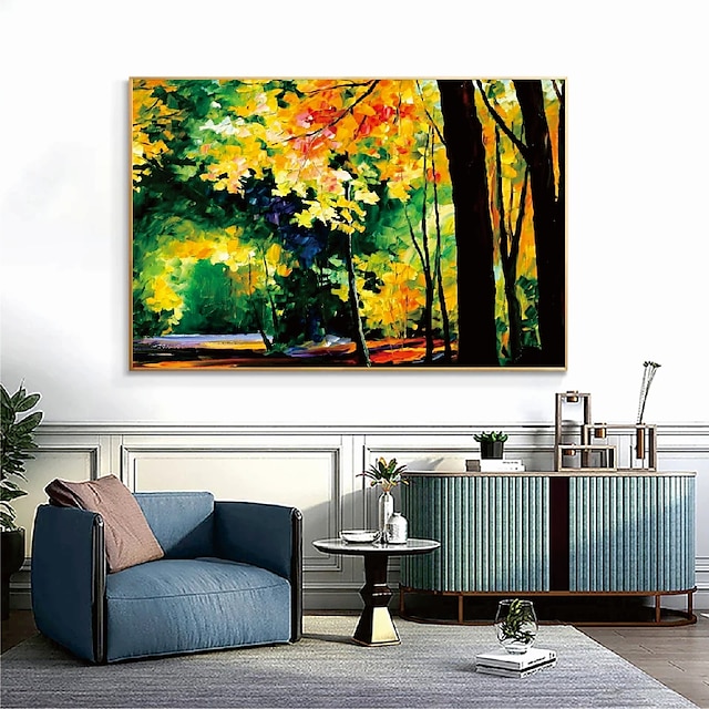  Handmade Hand Painted Oil Painting Wall Modern Abstract Autumn Forest Painting Pattle Knife Art Canvas Painting Home Decoration Decor Rolled Canvas No Frame Unstretched