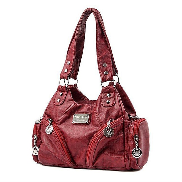 Women's Shoulder Bag Hobo Bag PU Leather Daily Rivet Zipper Solid Color ...