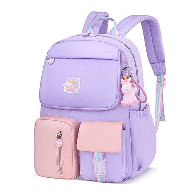 Girls' Cute Unicorn Backpack - Lavender Waterproof School Bag with Multiple Pockets and Pink Accents for Kids 8