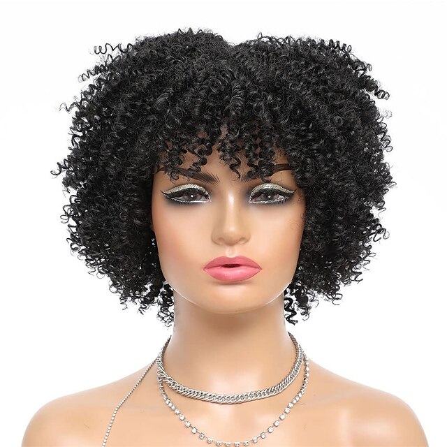 Short Curly Afro Wig with Bangs Afro Kinky Curly Wigs for Black Women ...