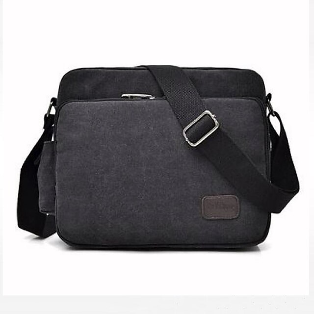 Men's Crossbody Bag Canvas Outdoor Daily Zipper Solid Color Black Brown ...